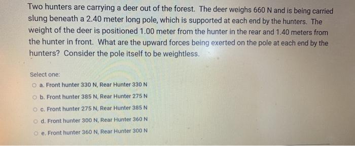 Solved Two Hunters Are Carrying A Deer Out Of The Forest Chegg Com