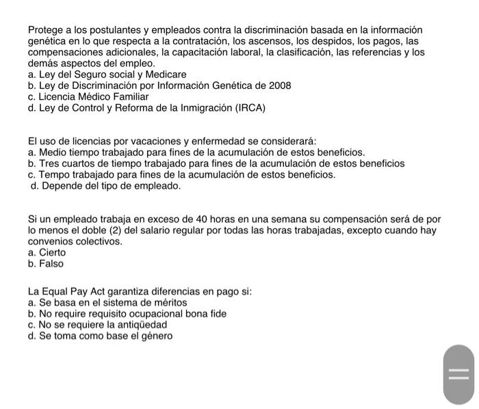 Protege a los postulantes y empleados contra la discriminación basada en la información genética en lo que respecta a la cont