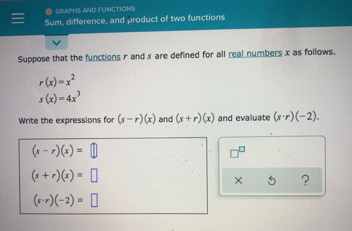 Solved GRAPHS AND FUNCTIONS Sum, difference, and product of | Chegg.com