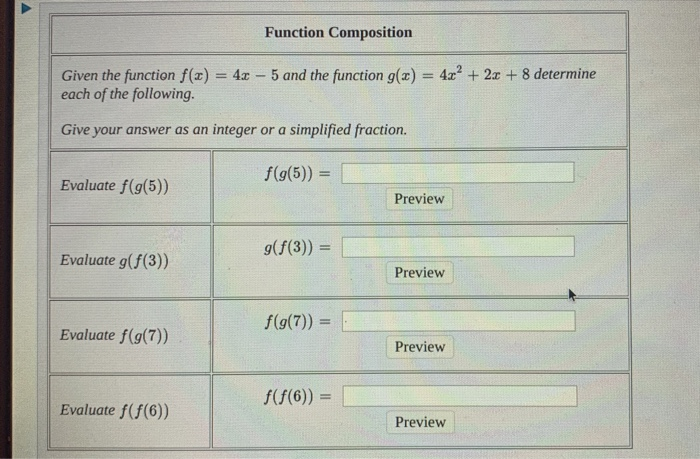 Solved Function Composition Given the function f(x) = 4x - 5 | Chegg.com