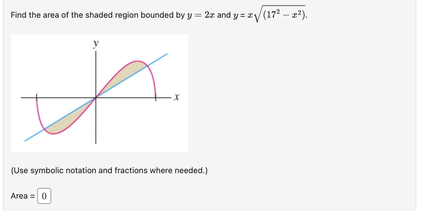 Solved Find the area of the shaded region bounded by y=2x | Chegg.com