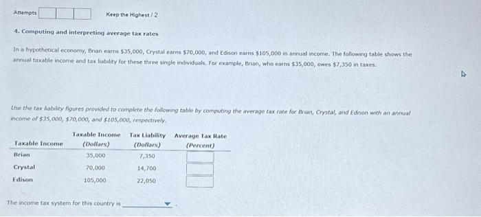 Solved 4. Computing and interpreting average tax rates In a | Chegg.com