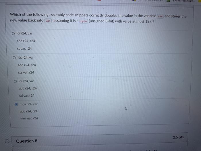 Solved Which of the following assembly code snippets | Chegg.com