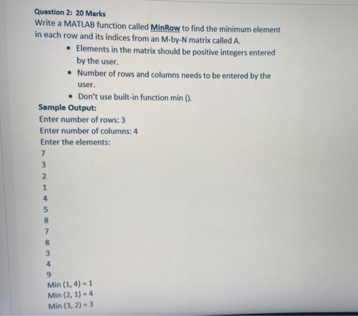 Solved Question 2 20 Marks Write a MATLAB function called Chegg