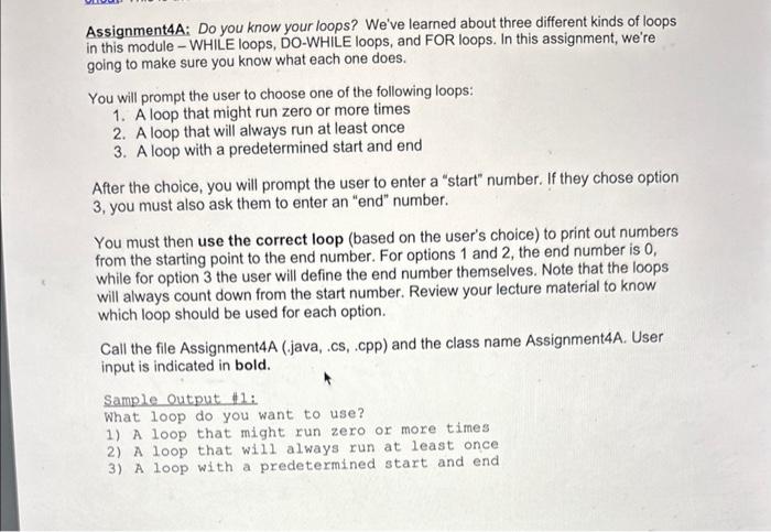 Solved Assignment4A: Do you know your loops? We've learned | Chegg.com