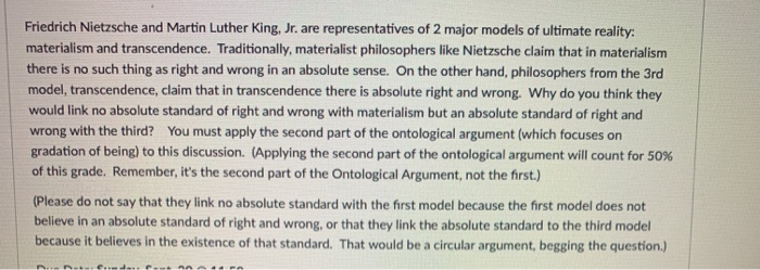 Friedrich Nietzsche and Martin Luther King, Jr. are | Chegg.com