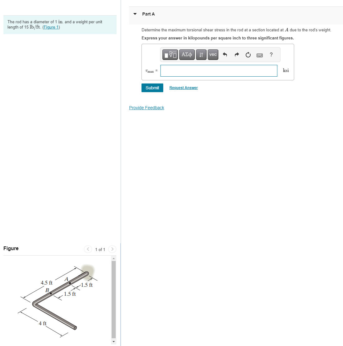 Solved The rod has a diameter of 1 ﻿in . ﻿and a weight per | Chegg.com