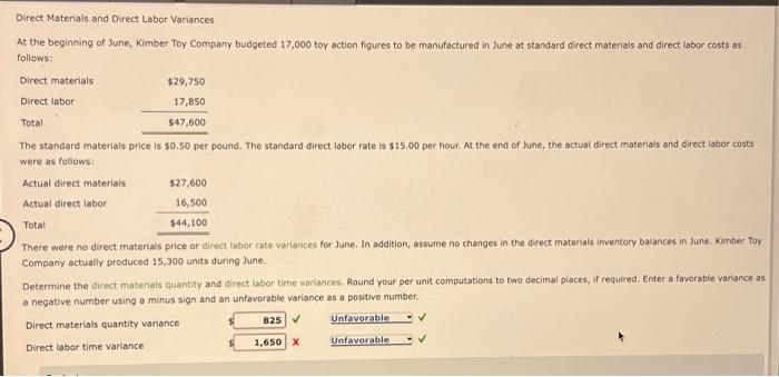 Solved Direct Materials and Direct Labor Variances At the | Chegg.com