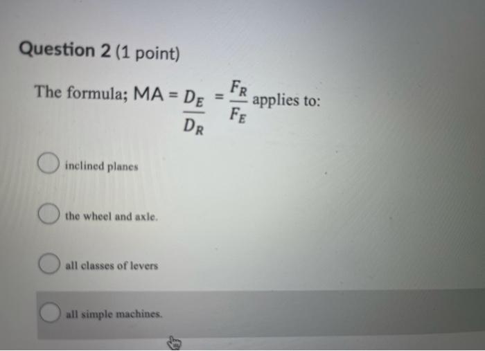 Solved Question 2 1 Point Fr The Formula Ma De Dr A Chegg Com