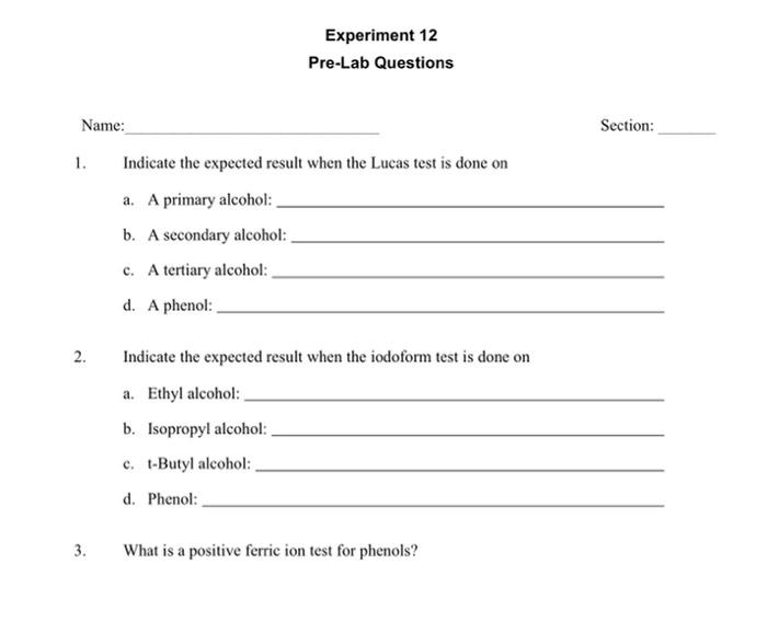 Solved Experiment 12 Pre-Lab Questions Name: Section: 1. | Chegg.com