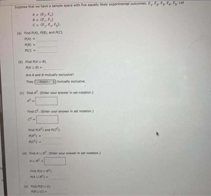 Solved A= Suppose that we have a sample space S = {E, E2, | Chegg.com