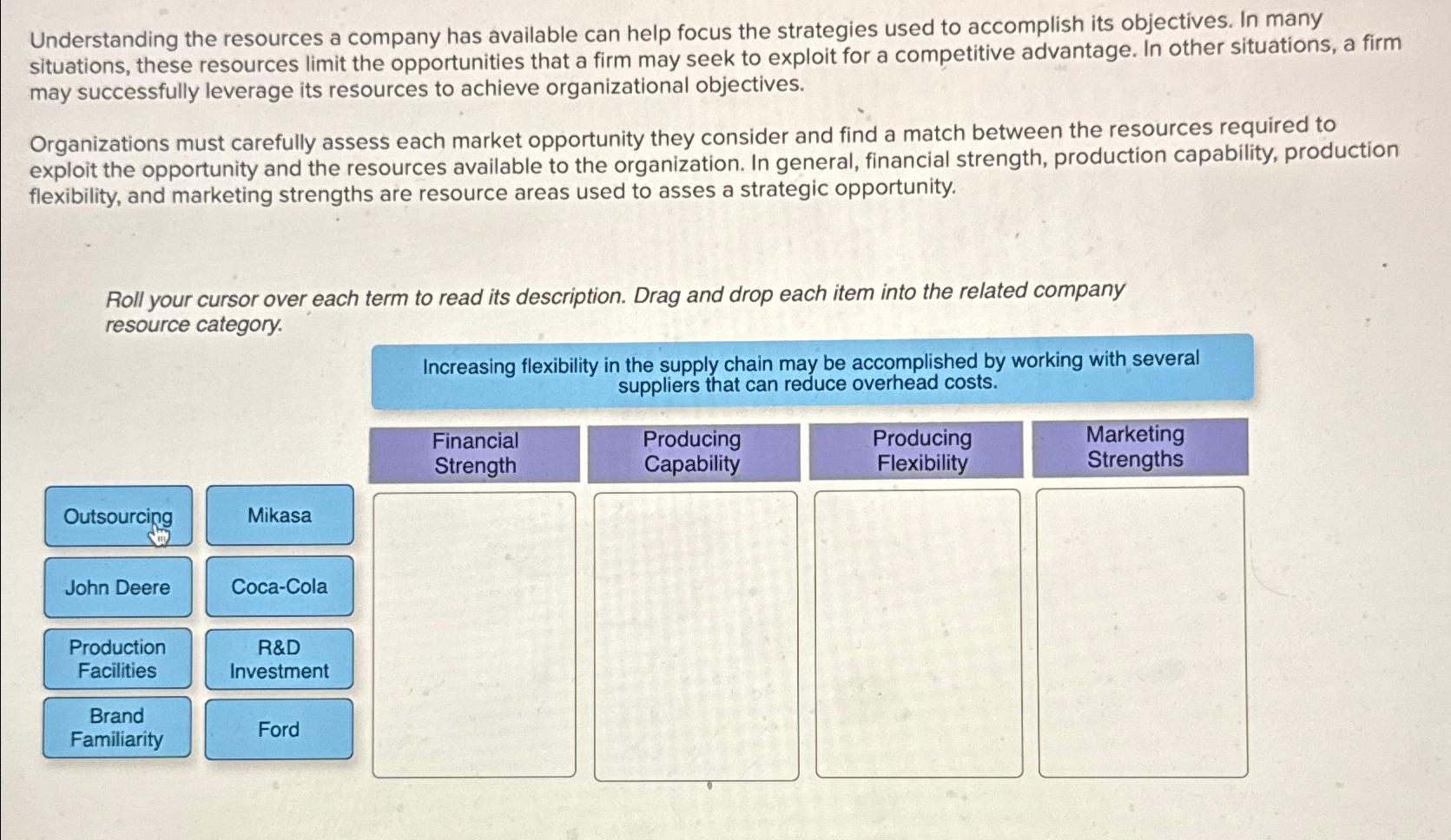 Solved Understanding the resources a company has available | Chegg.com