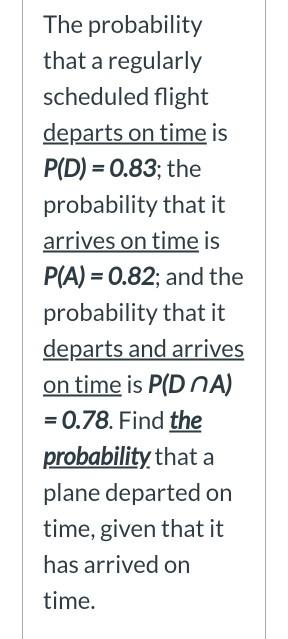 Solved The probability that a regularly scheduled flight | Chegg.com