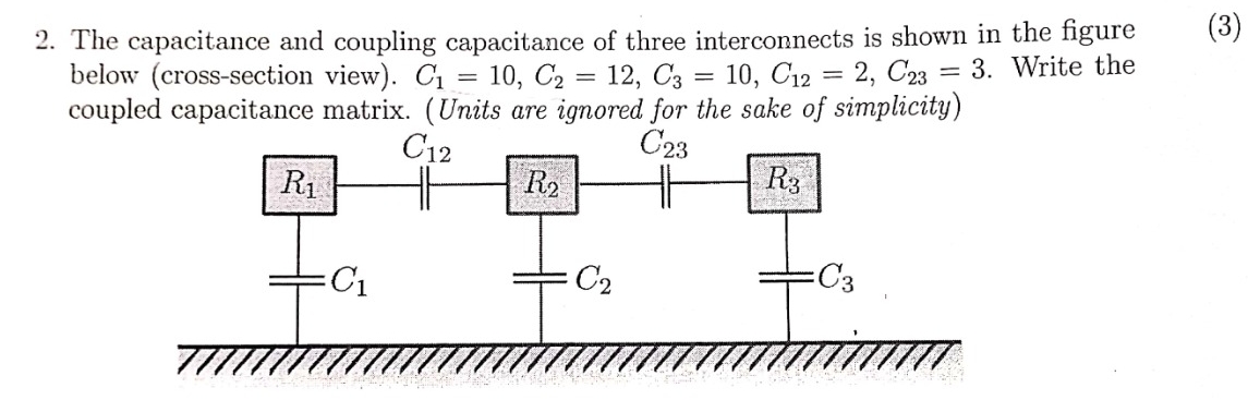 Solved The capacitance and coupling capacitance of three | Chegg.com