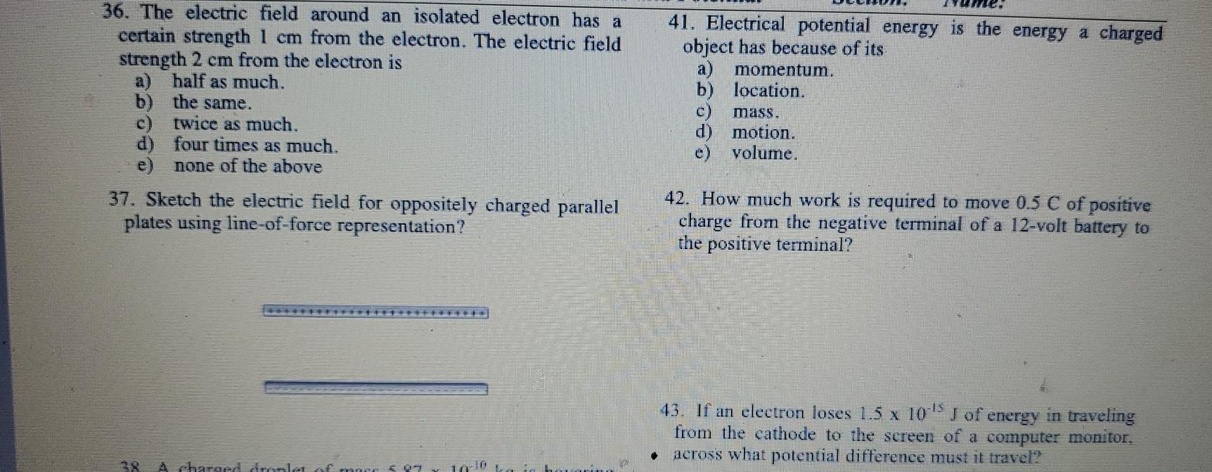 Solved 36. The electric field around an isolated electron | Chegg.com