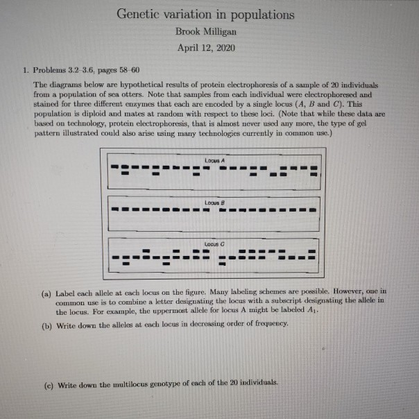 Solved Genetic variation in populations Brook Milligan April | Chegg.com