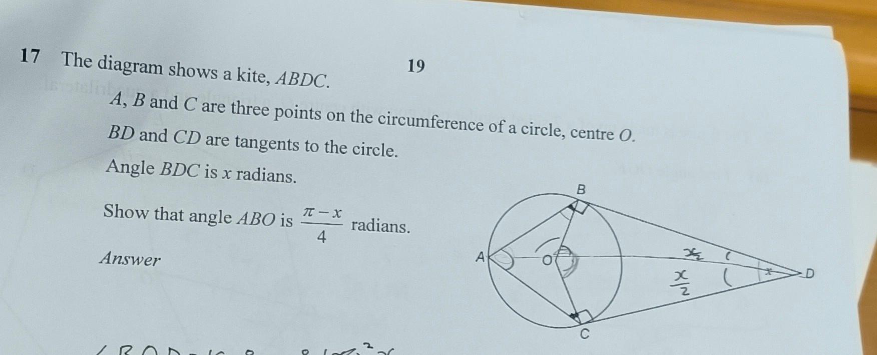 Solved 17 The diagram shows a kite, ABDC. 19 A,B and C are | Chegg.com