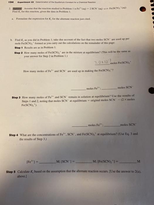 experiment 23 determination equilibrium constant answers