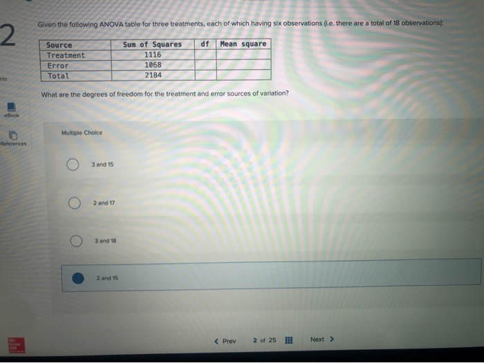 Solved Given the following ANOVA table for three treatments, | Chegg.com