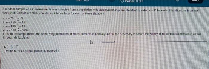 Solved Points A random sample of n measurements was selected | Chegg.com