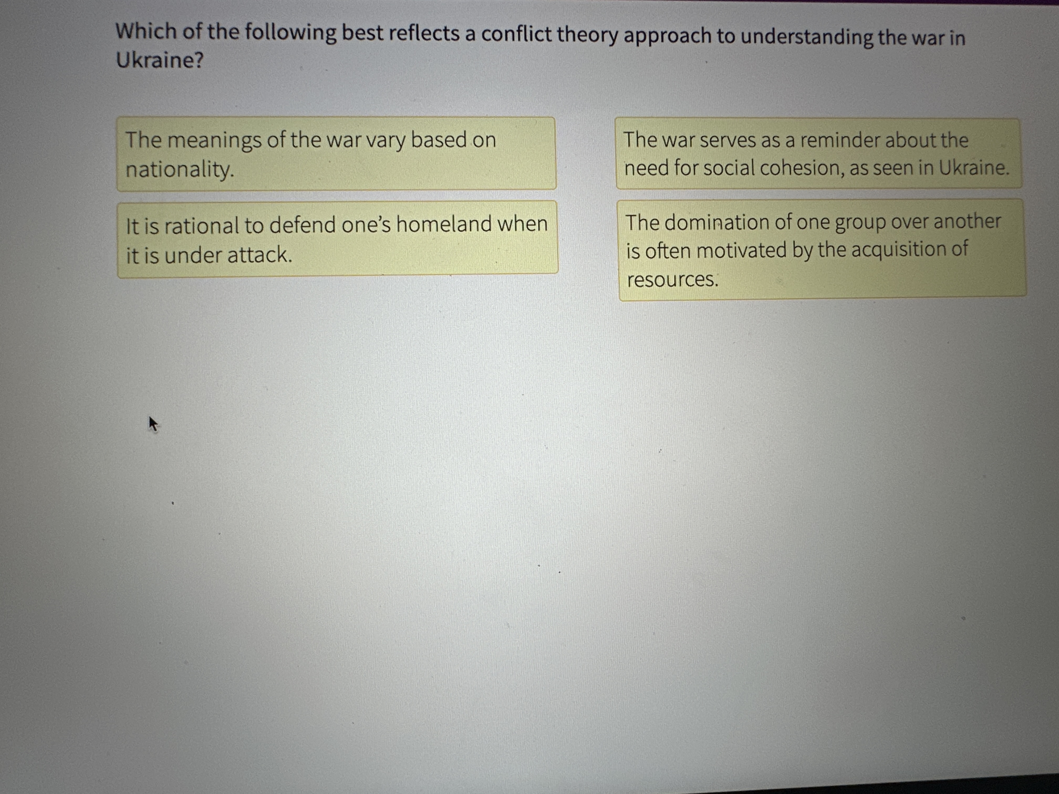 Solved Which of the following best reflects a conflict | Chegg.com
