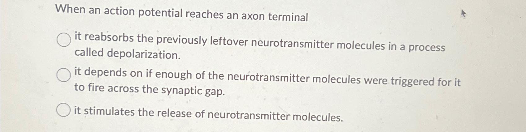 Solved When an action potential reaches an axon terminalit | Chegg.com