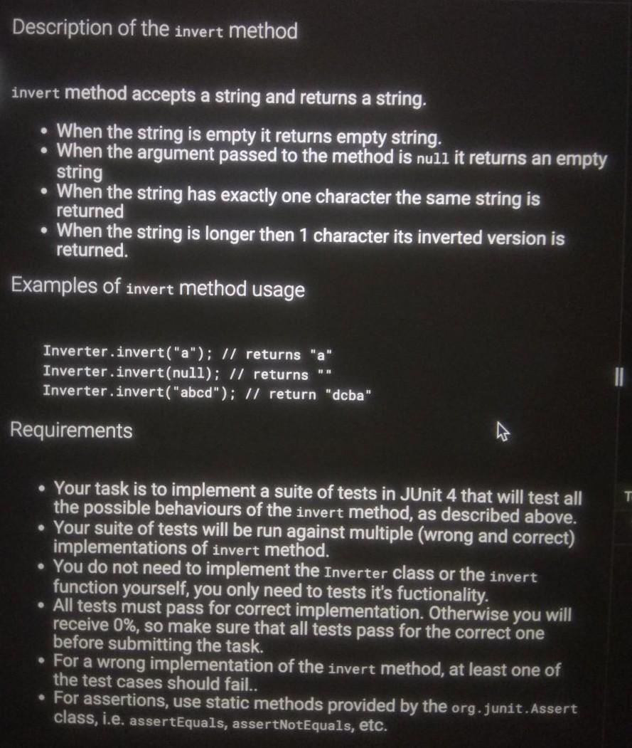 Solved Your task is to provide a suite of tests for an | Chegg.com