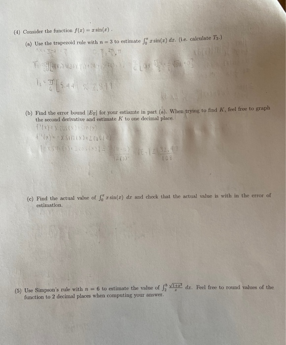 Solved (4) Consider the function f(x) = sin(x). (a) Use the | Chegg.com