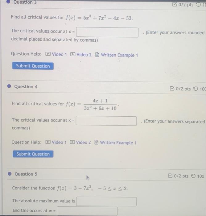 Solved Question 3 0/2 Pts 10 Find All Critical Values For | Chegg.com