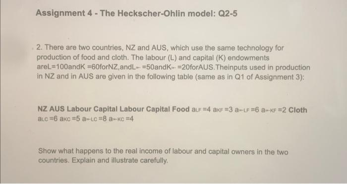 Solved Assignment 4 - The Heckscher-Ohlin Model: Q2-5 2. | Chegg.com