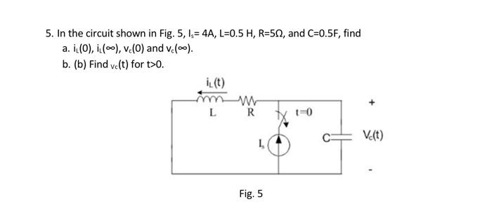 Solved 5. In the circuit shown in Fig. 5,I5=4A,L=0.5H,R=5Ω, | Chegg.com