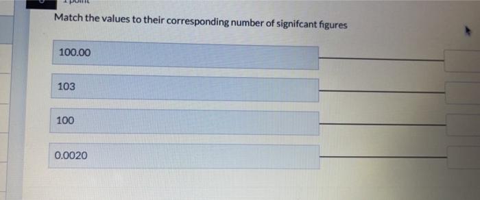 Solved Match the values to their corresnnndina numhar af | Chegg.com