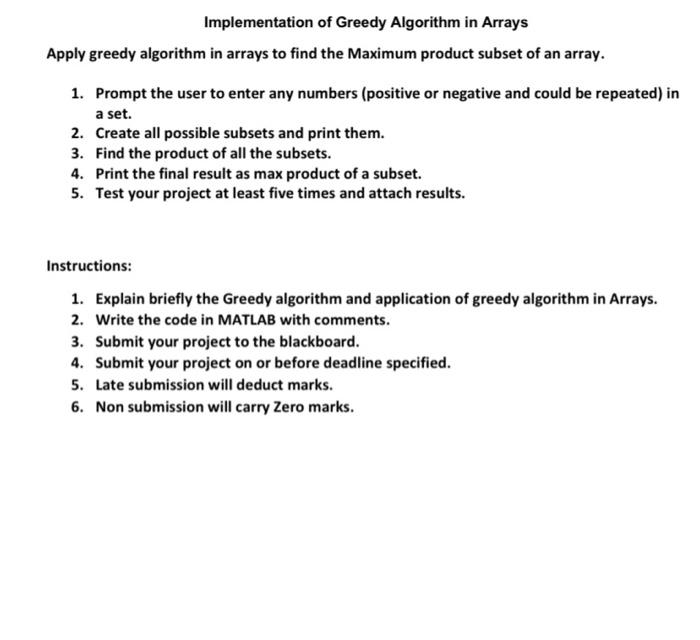 Solved Implementation Of Greedy Algorithm In Arrays Apply | Chegg.com