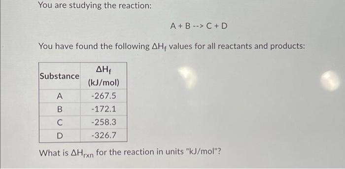 Solved You are studying the reaction: A + B C + D You have | Chegg.com