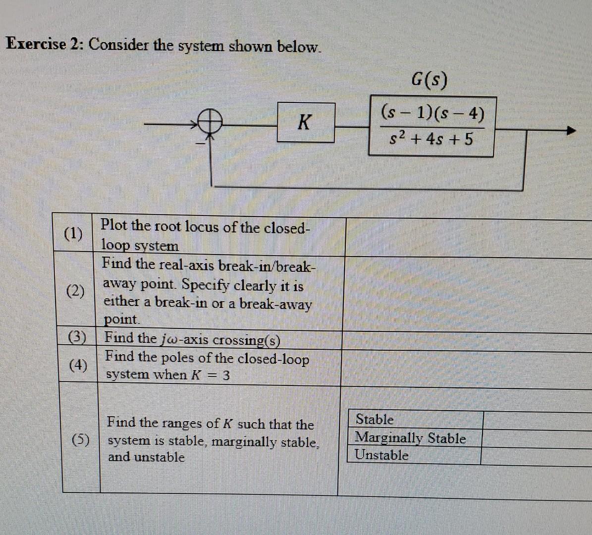 Solved Exercise 2: Consider the system shown below. | Chegg.com