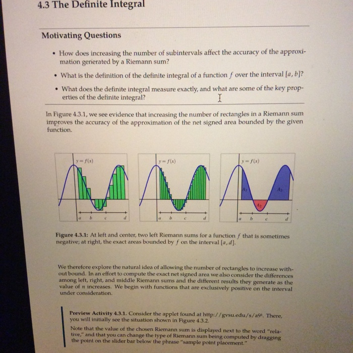 Solved 4.3 The Definite Integral Motivating Questions • How | Chegg.com