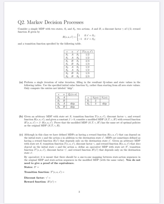 Q2. Markov Decision Processes Consider a simple MDP | Chegg.com