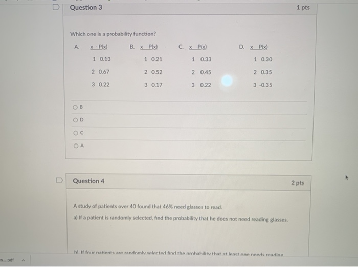 Solved D Question 3 1 pts Which one is a probability | Chegg.com