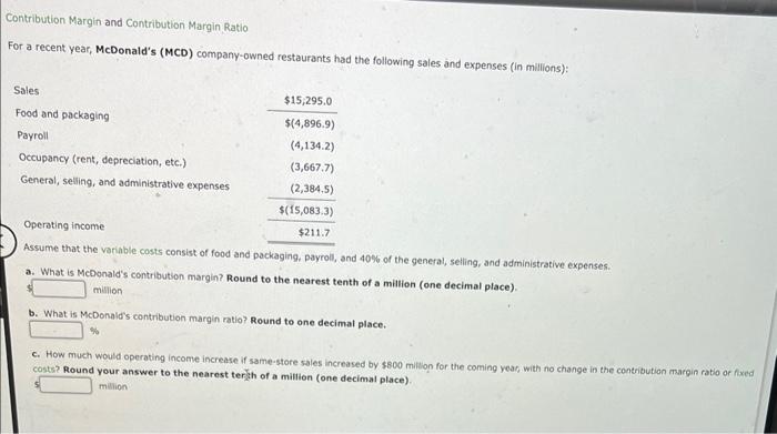 Solved Contribution Margin And Contribution Margin Ratio For 