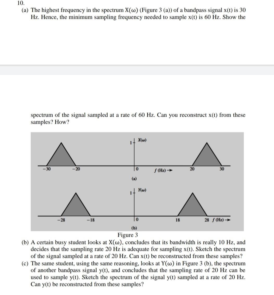Solved 10. (a) The highest frequency in the spectrum X(ω) | Chegg.com
