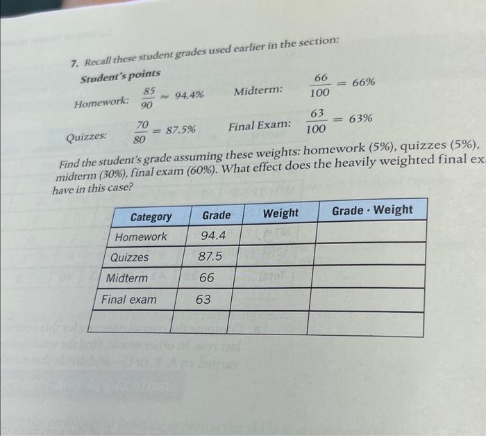 Solved 7. Recall these student grades used earlier in the | Chegg.com