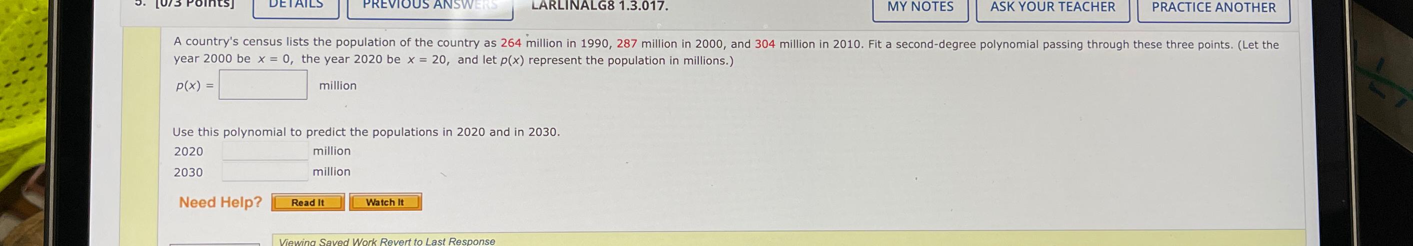 Solved MY NOTESPRACTICE ANOTHERyear 2000 ﻿be x=0, ﻿the year | Chegg.com