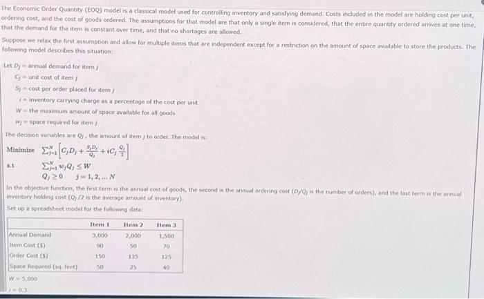 Solved The Economic Order Quantity (EOQ) model is a | Chegg.com