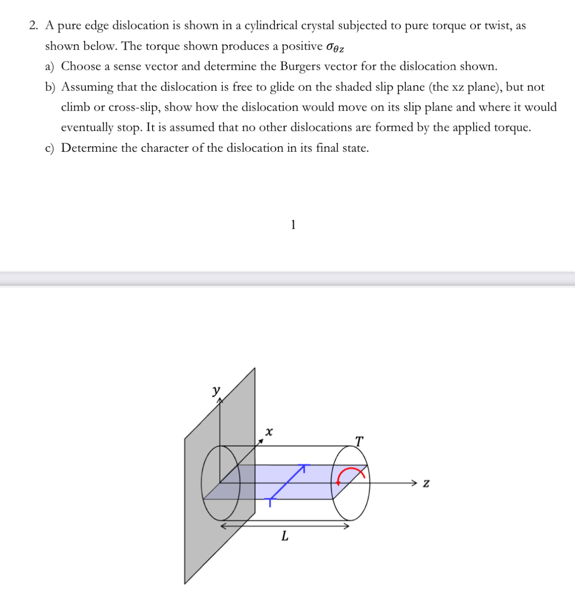 Solved by an EXPERT A pure edge dislocation is shown in a cylindrical ...