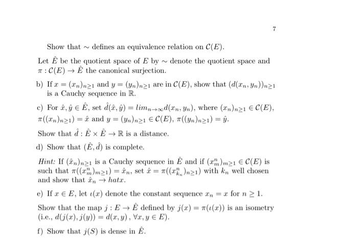 29 Completion Of A Metric Space Let E D Be A M Chegg Com