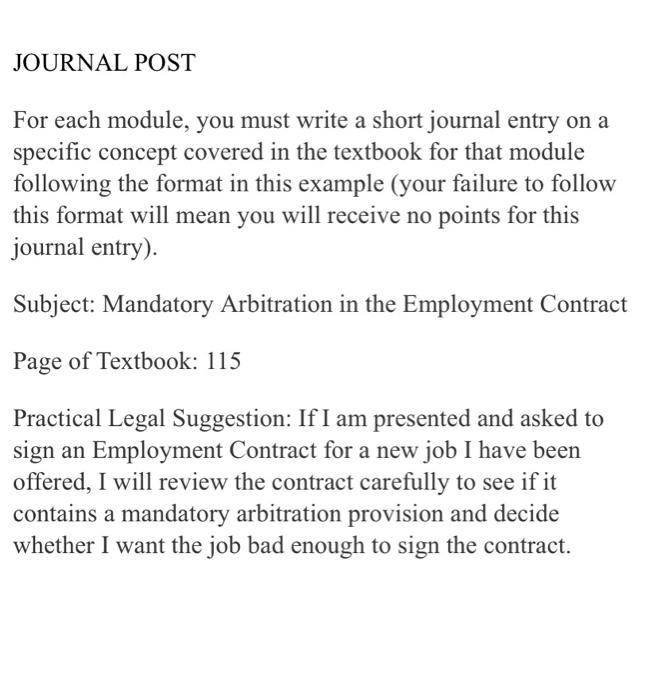 Solved For each module, you must write a short journal entry 