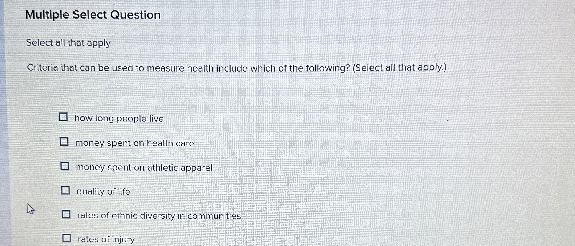 Solved Multiple Select QuestionSelect all that applyCriteria | Chegg.com