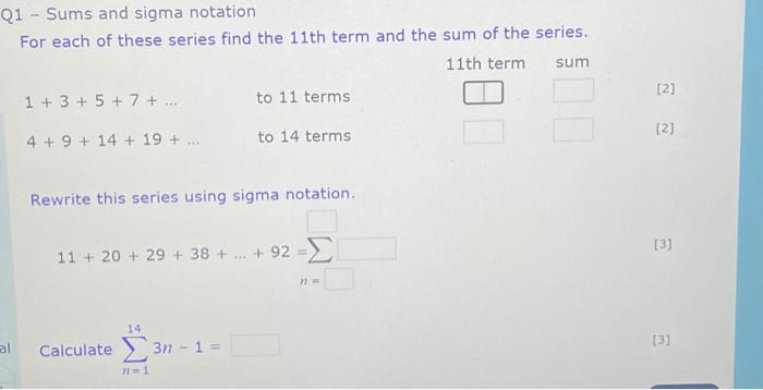 how to find the sum of a series using sigma notation