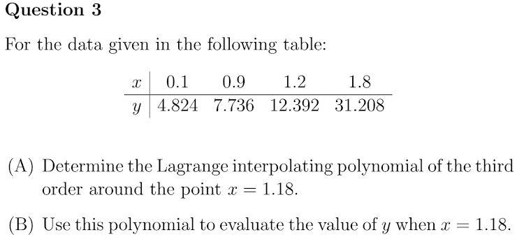 Solved Question 3 For the data given in the following table: | Chegg.com