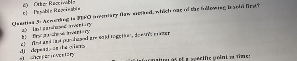 Solved Question 3: According to FIFO inventory flow method, | Chegg.com